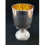 HEAVY SILVER VICTORIAN CHALICE WITH GILDED INTERIOR - LONDON 1872/73 BY JOHN HUNT AND ROBERT ROSKELL