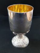 HEAVY SILVER VICTORIAN CHALICE WITH GILDED INTERIOR - LONDON 1872/73 BY JOHN HUNT AND ROBERT ROSKELL