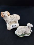 ANTIQUE CHELSEA SHEEP FIGURE AND 1 OTHER