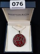 RED MORANO GLASS PEDNANT SET IN SILVER MOUNT WITH SILVER AND MARCASITE OVERLAY ON SILVER CHAIN
