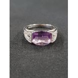 9 CARAT WHITE GOLD DIAMOND AND AMETHYST RING
