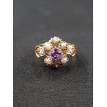 9 CARAT GOLD AMETHYST AND PEARL RING