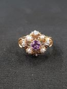 9 CARAT GOLD AMETHYST AND PEARL RING