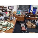 MID CENTURY EXRENDING DINING TABLE, SERPENTINE SIDEBOARD AND SERPENTINE BUFFET