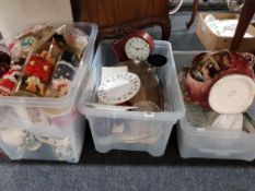 3 BOXES OF ORNAMENTS, GLASSWARE AND KITCHEN WARE
