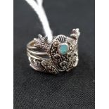 SILVER MARCASITE AND OPAL FROG RING