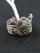 SILVER MARCASITE AND OPAL FROG RING