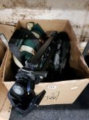 LARGE BOX OF CAMERAS , LENS AND ACCESSORIES