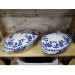 PAIR OF ANTIQUE BLUE AND WHITE TUREENS