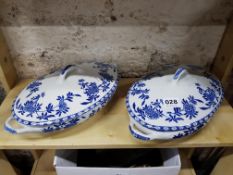 PAIR OF ANTIQUE BLUE AND WHITE TUREENS