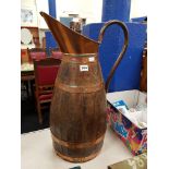 LARGE EDWARDIAN COPPER AND WOOD PITCHER JUG