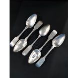 5 IRISH SILVER SPOONS DUBLIN 1807 BY JOHN PITTAR CIRCA 344G