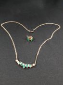 9 CARAT GOLD EMERALD & DIAMOND NECKLACE WITH MATCHING PAIR OF 9 CARAT & EMERALD EARRINGS