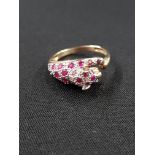 9 CARAT GOLD RUBY AND DIAMOND RING IN LEOPARD DESIGN