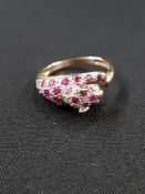 9 CARAT GOLD RUBY AND DIAMOND RING IN LEOPARD DESIGN