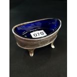 SILVER OVAL SALT WITH BRISTOL BLUE LINER LONDON 1803