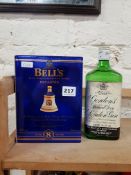 BELLS DECANTER GOLDEN WEDDING WHISKEY AND BOTTLE OF GIN