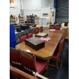 EDWARDIAN OAK DINING TABLE , 3 EXTRA LEAVES AND 12 OAK DINING CHAIRS