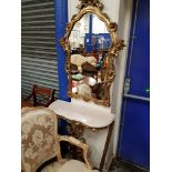 GILT MARBLE TOPPED HALL TABLE AND MIRROR