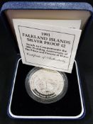 1991 FALKLAND ISLANDS SILVER PROOF £2 COIN