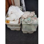 3 LARGE BOXES OF LINEN AND WEDDING DRESS