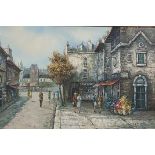 LARGE OIL PAINTING - STREET SCENE - BASSETT