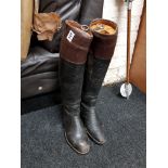 ANTIQUE LEATHER RIDING BOOTS WITH ORIGINAL WOODEN STRETCHERS