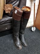 ANTIQUE LEATHER RIDING BOOTS WITH ORIGINAL WOODEN STRETCHERS