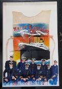 FRAMED TITANIC PAINTING ON A LIFEJACKET BY HUGH CLAWSON