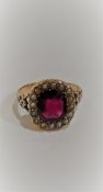 VICTORIAN 15 CARAT GOLD AMETHYST AND SEED PEARL RING