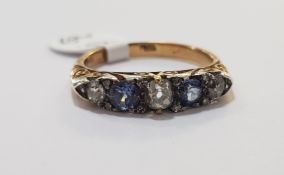 18 CARAT GOLD TANZANITE & DIAMOND 5 STONE RING - HALF CARAT OF DIAMONDS