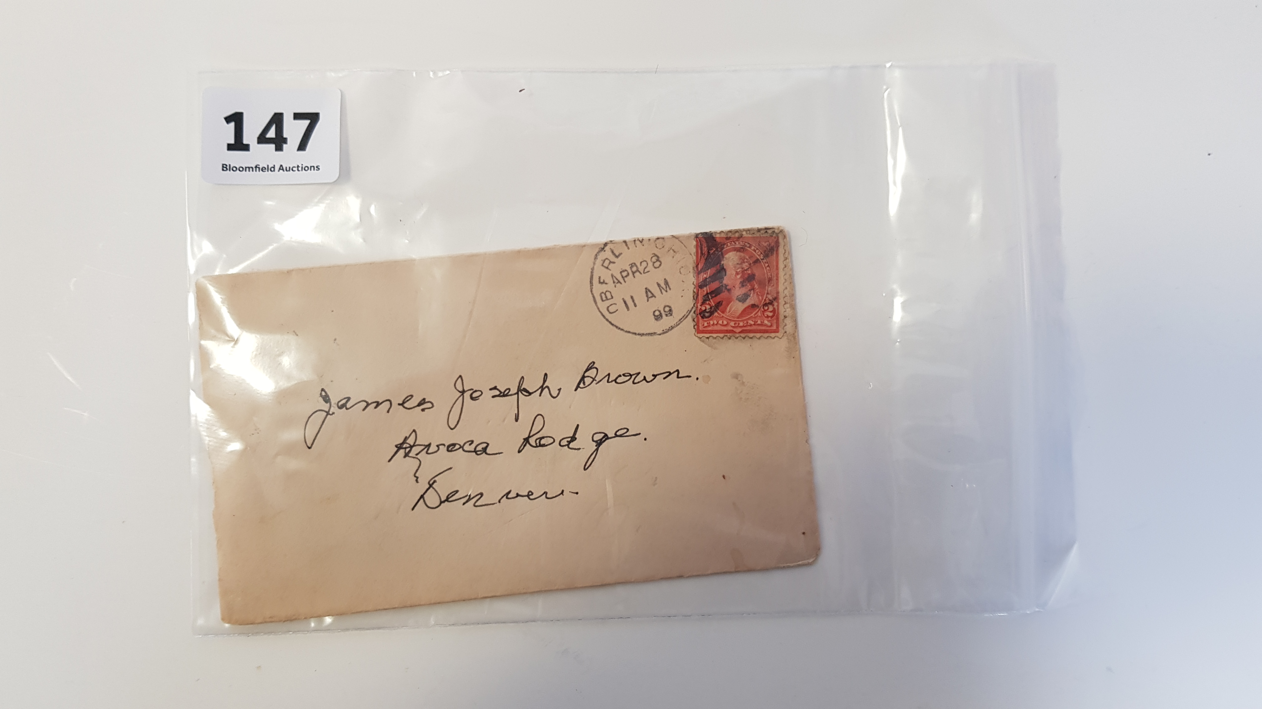 ENVELOPE ADDRESSED TO JAMES JOSEPH BROWN, AVOCA LODGE, DENVER TO CONTAIN NEGATIVES OF AVOCA LODGE,