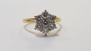 TREMENDOUS 18 CARAT GOLD 1 CARAT DIAMOND CLUSTER RING - COLOUR F/G, CLARITY SI/1