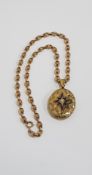 VICTORIAN 18 CARAT GOLD ENAMEL AND PEARL LOCKET ON 9 CARAT GOLD CHAIN CIRCA 28.6 GRAMS