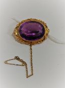 VICTORIAN 15 CARAT GOLD AND AMETHYST BROOCH