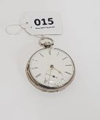 SOLID SILVER FUSEE MOVEMENT POCKET WATCH - LONDON 1856/57