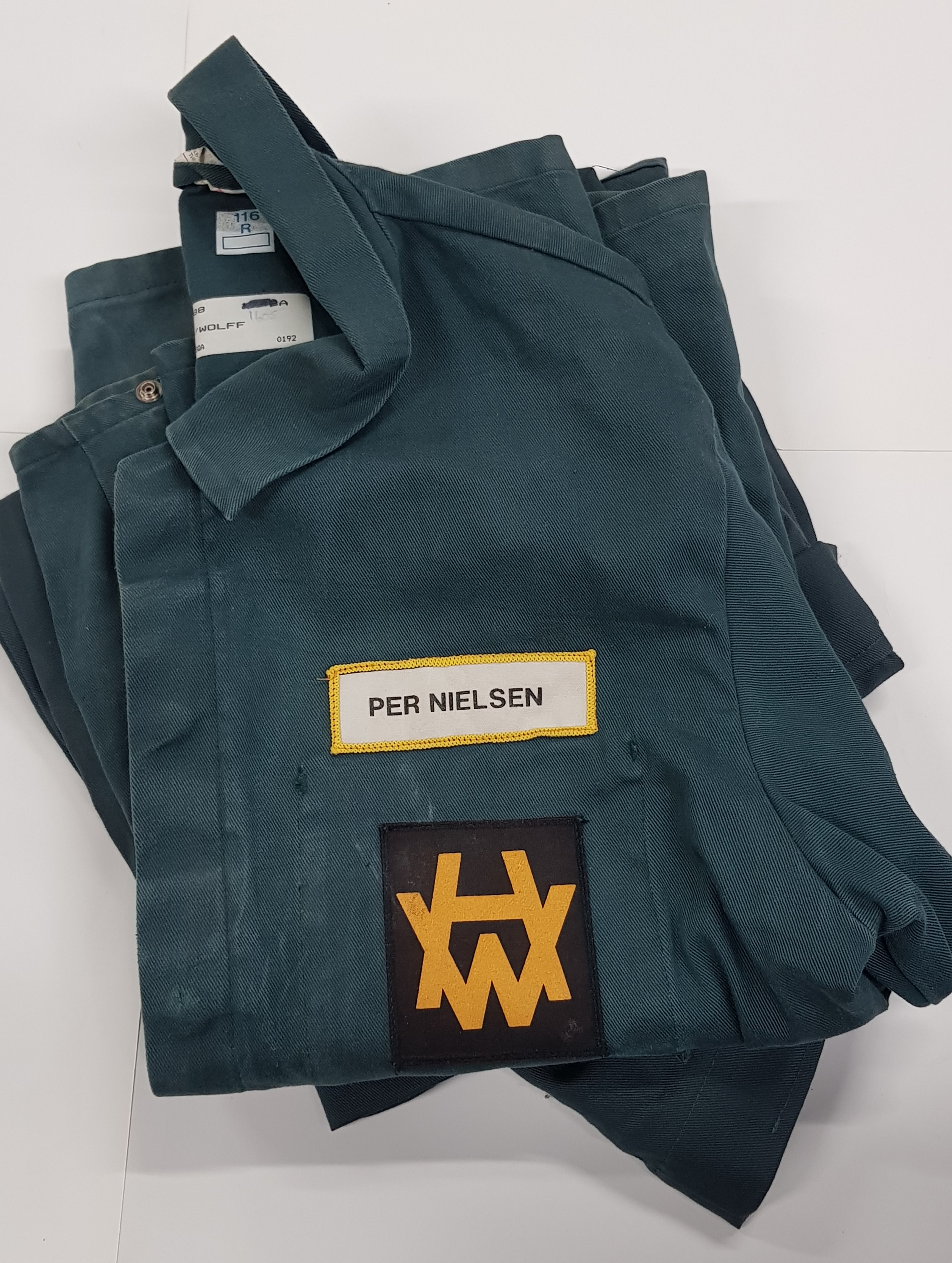 PAIR OF ORIGINAL HARLAND & WOLFF OVERALLS OWNED BY PIER NIELSEN