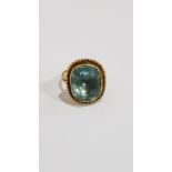 ANTIQUE 9 CARAT GOLD FOYLE BACK AQUA MARINE STYLE RING CIRCA 4.9 GRAMS