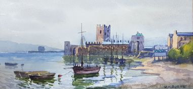 W.H BURNS - WATERCOLOUR - CARRICKFERGUS CASTLE - 14'X7'