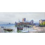 W.H BURNS - WATERCOLOUR - CARRICKFERGUS CASTLE - 14'X7'