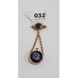 BEAUTIFUL VICTORIAN 15 CARAT GOLD AND ENAMEL BALL WATCH ON GOLD AND ENAMEL BROOCH