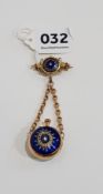 BEAUTIFUL VICTORIAN 15 CARAT GOLD AND ENAMEL BALL WATCH ON GOLD AND ENAMEL BROOCH