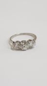 ANTIQUE 3 STONE DIAMOND AND PLATINUM RING - CIRCA 1.25 CARATS