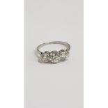 ANTIQUE 3 STONE DIAMOND AND PLATINUM RING - CIRCA 1.25 CARATS