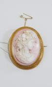 VICTORIAN 18 CARAT GOLD PINK SHELL CAMEO BROOCH CIRCA 31.9 GRAMS