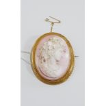 VICTORIAN 18 CARAT GOLD PINK SHELL CAMEO BROOCH CIRCA 31.9 GRAMS