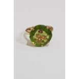 EDWARDIAN PERIDOT, PEARL AND AMETHYST (LATER SHANK) SUFFRAGETTE RING CIRCA 5.5 GRAMS