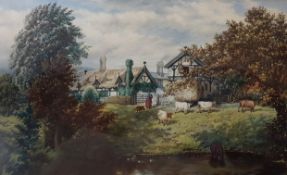 W. JENKIN 1874 - WATERCOLOUR - FARMYARD SCENE 32'X20'