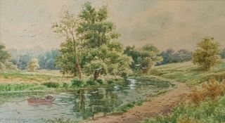 R MACAULEY - WATERCOLOUR - RIVER SCENE 12'X7'