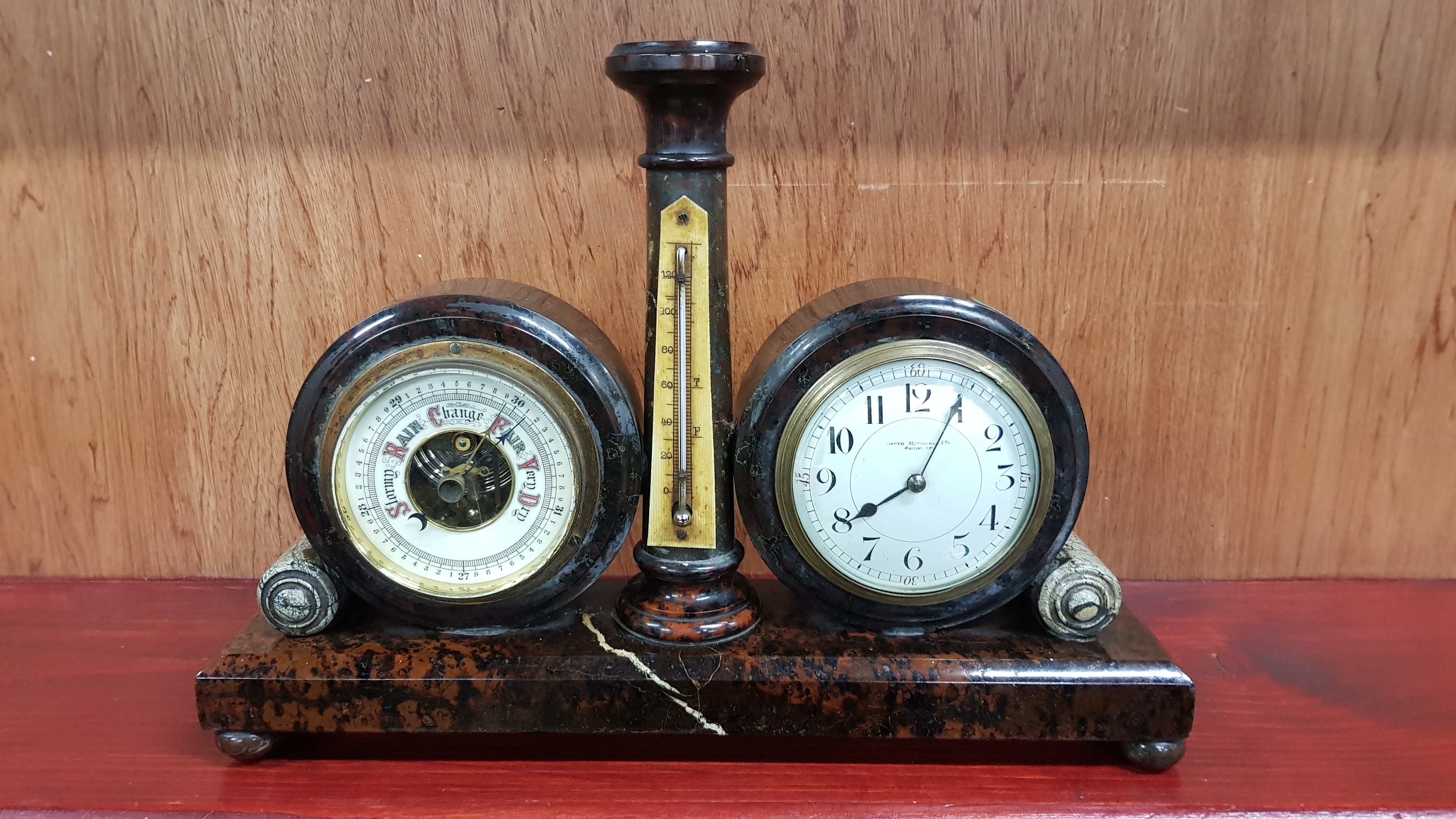 A MARBLE CLOCK BAROMETER & LIGHTHOUSE COMPASS CLOCK - Image 12 of 12